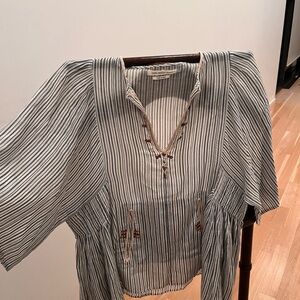 Navy and White Striped Women's Blouse